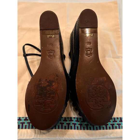 Tory Burch Women's Strappy Leather Snakeskin Platform Wedge Sandals Black Size 9 - Picture 9 of 10